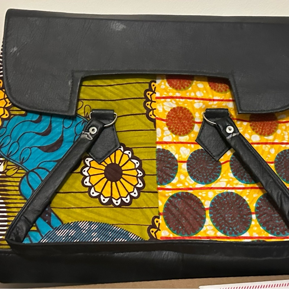 Colorful African Print Leather-Trim Clutch
